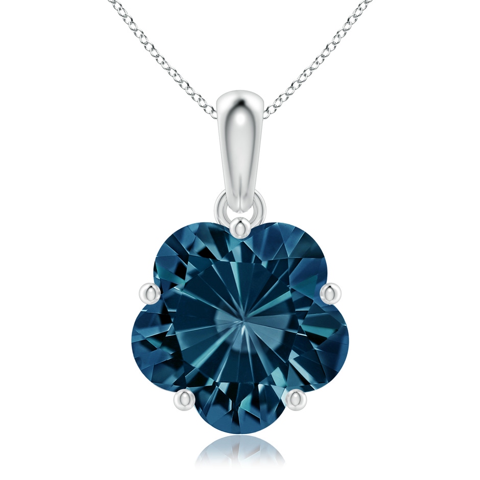 10mm AAAA Solitaire Five-Petal Flower London Blue Topaz Pendant in 9K White Gold 
