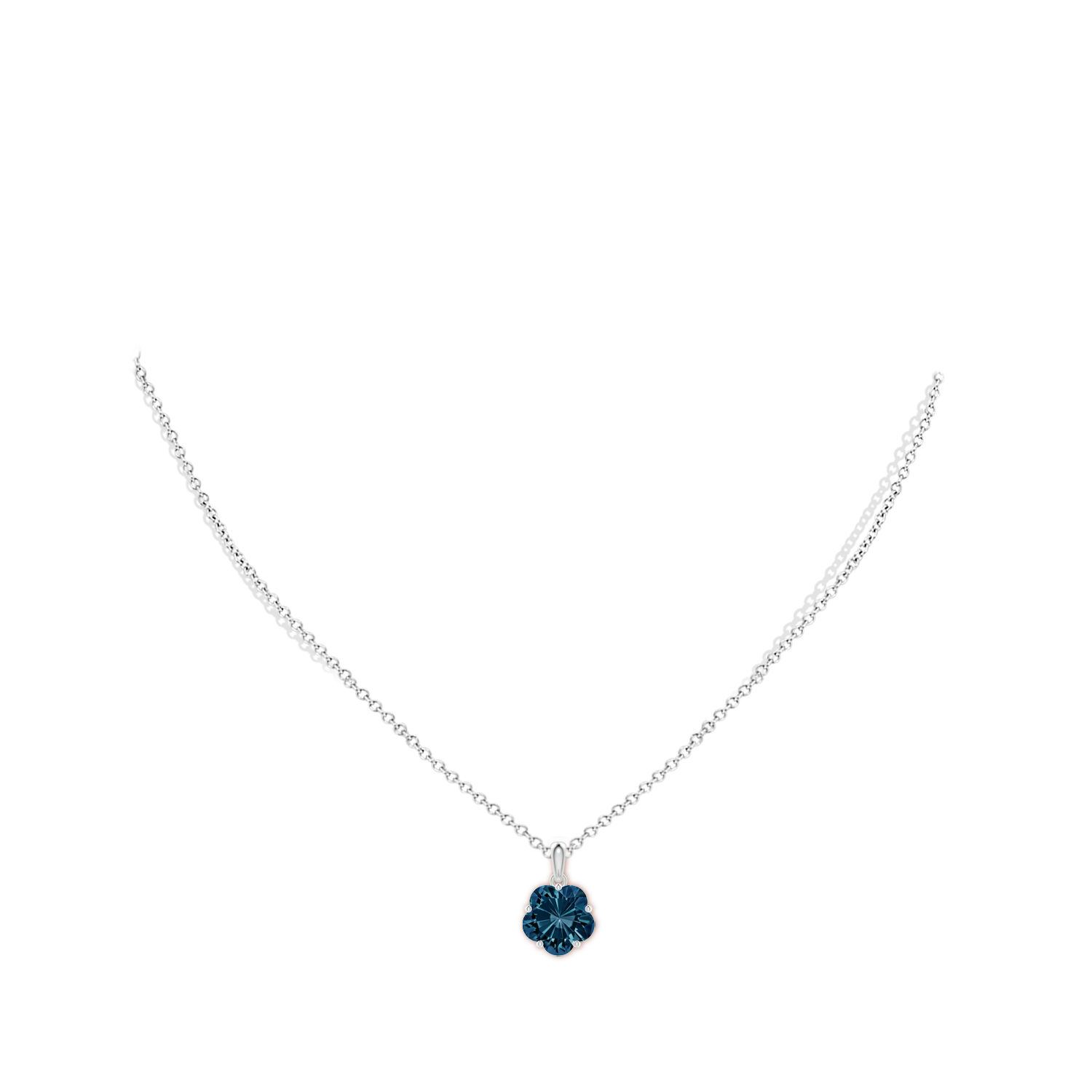 10mm AAAA Solitaire Five-Petal Flower London Blue Topaz Pendant in White Gold - body_neck