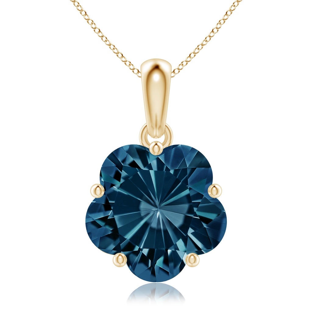 10mm AAAA Solitaire Five-Petal Flower London Blue Topaz Pendant in Yellow Gold