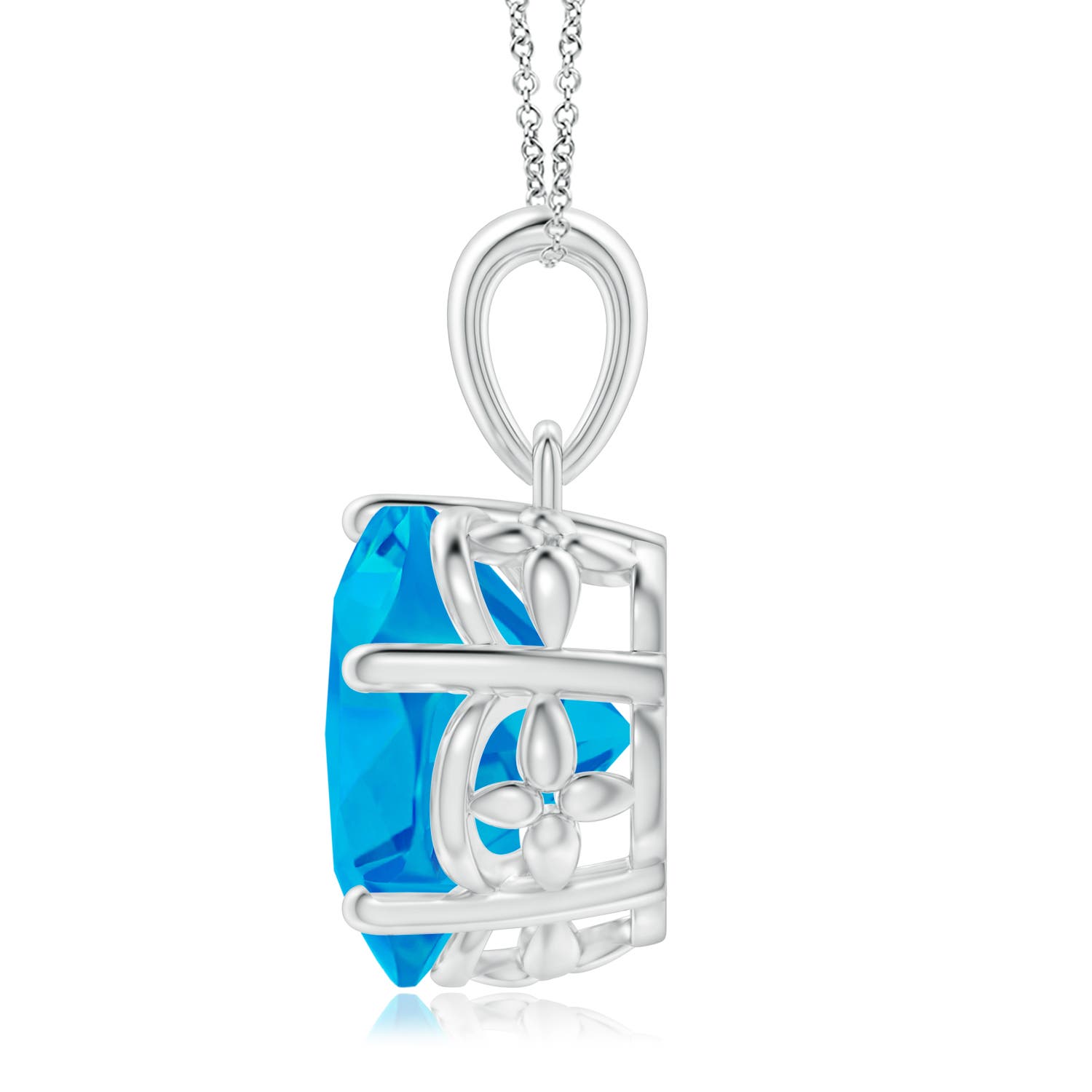 10mm AAAA Solitaire Five-Petal Flower Swiss Blue Topaz Pendant in P950 Platinum