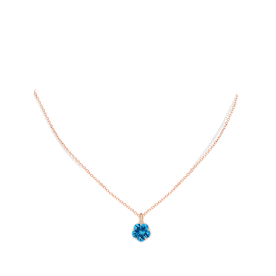 10mm AAAA Solitaire Five-Petal Flower Swiss Blue Topaz Pendant in Rose Gold body-neck