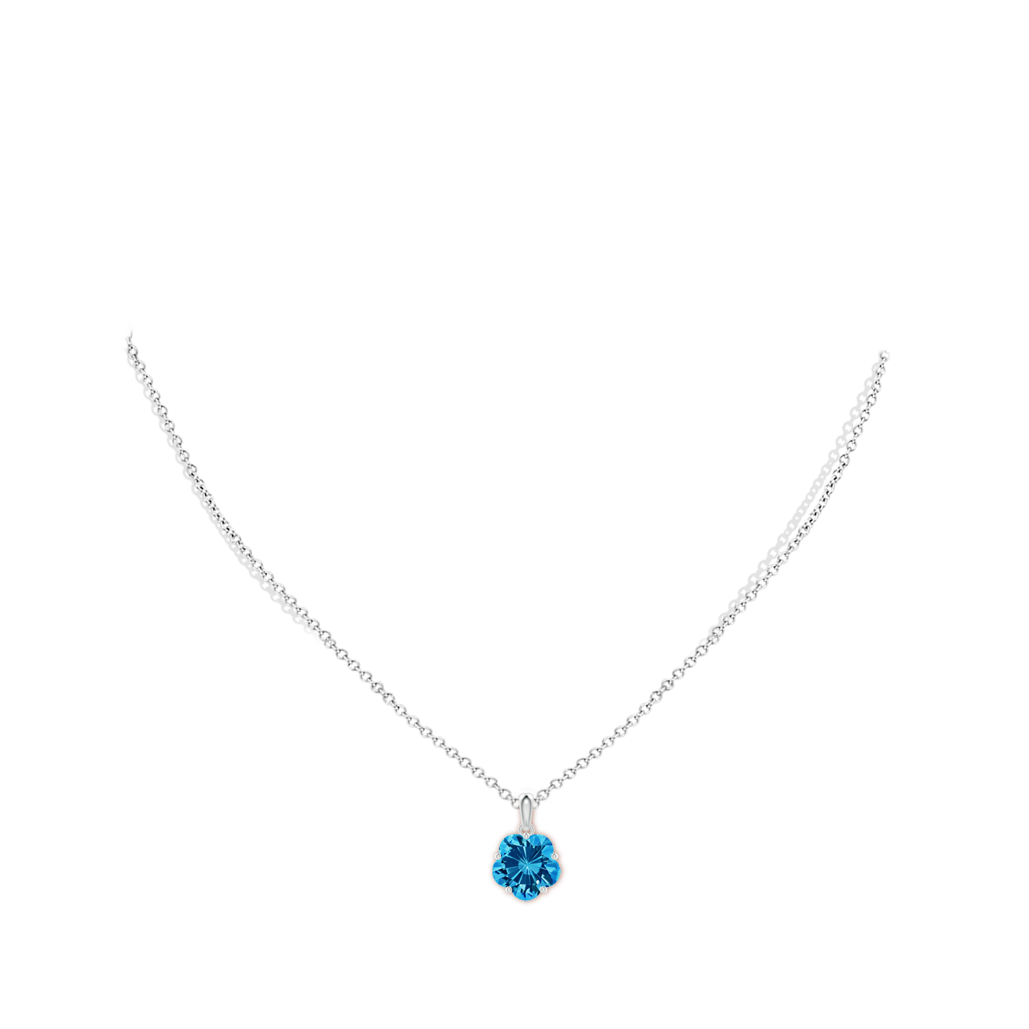 Solitaire Five-Petal Flower Swiss Blue Topaz Pendant