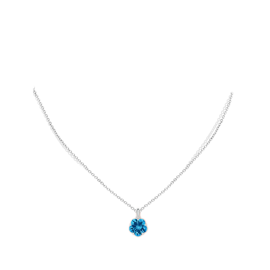 10mm AAAA Solitaire Five-Petal Flower Swiss Blue Topaz Pendant in White Gold body-neck