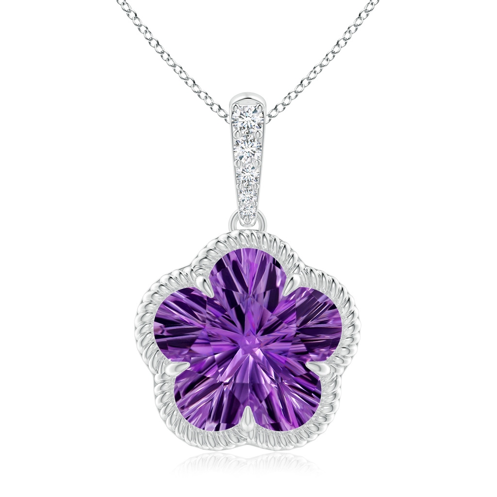 10mm AAAA Five-Petal Flower Amethyst Twisted Wire Halo Pendant in P950 Platinum