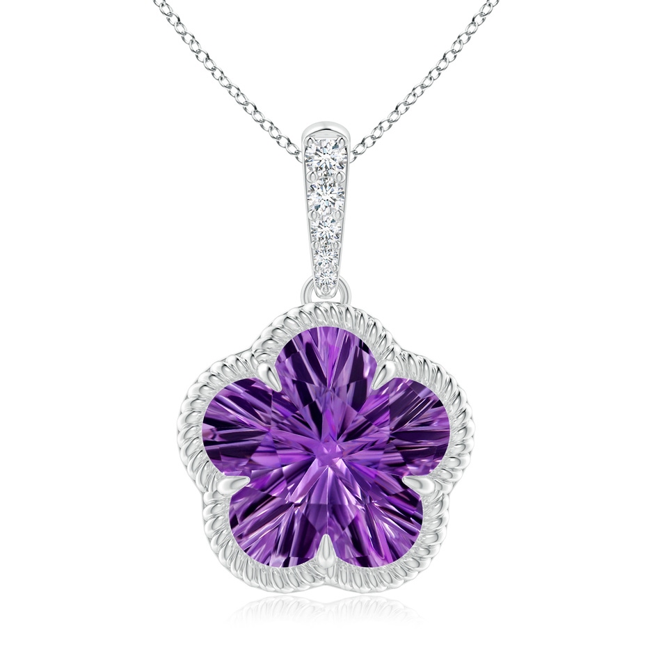 10mm AAAA Five-Petal Flower Amethyst Twisted Wire Halo Pendant in White Gold 