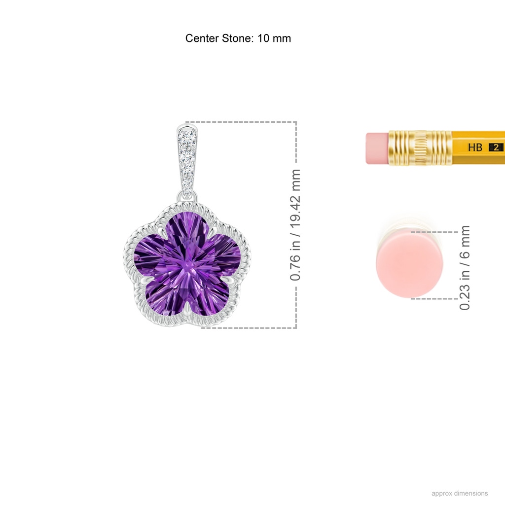 10mm AAAA Five-Petal Flower Amethyst Twisted Wire Halo Pendant in White Gold Ruler