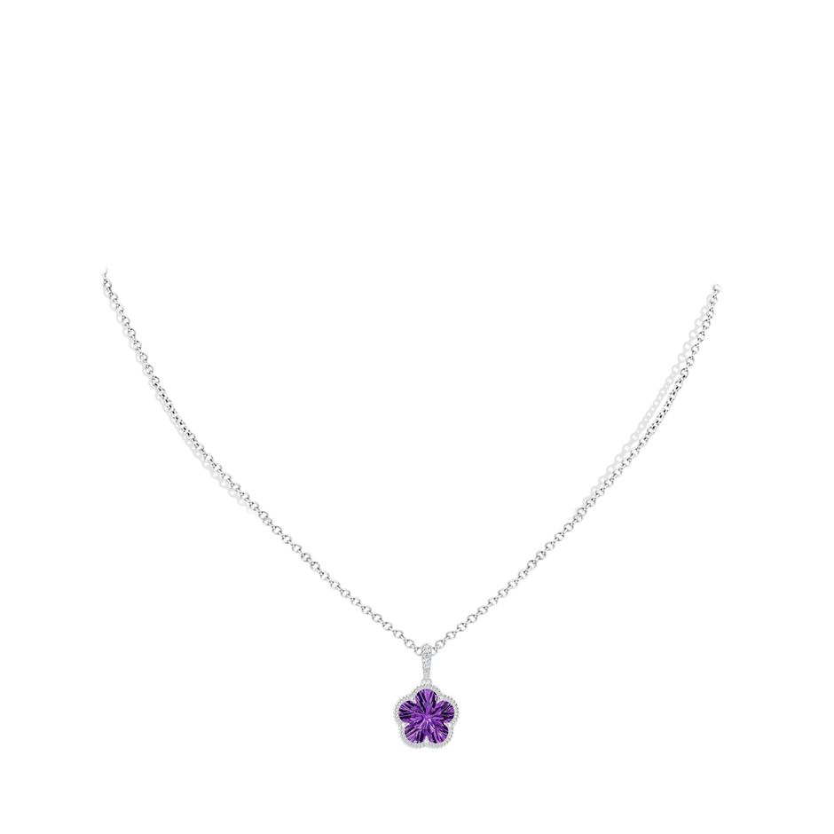 10mm AAAA Five-Petal Flower Amethyst Twisted Wire Halo Pendant in White Gold body-neck