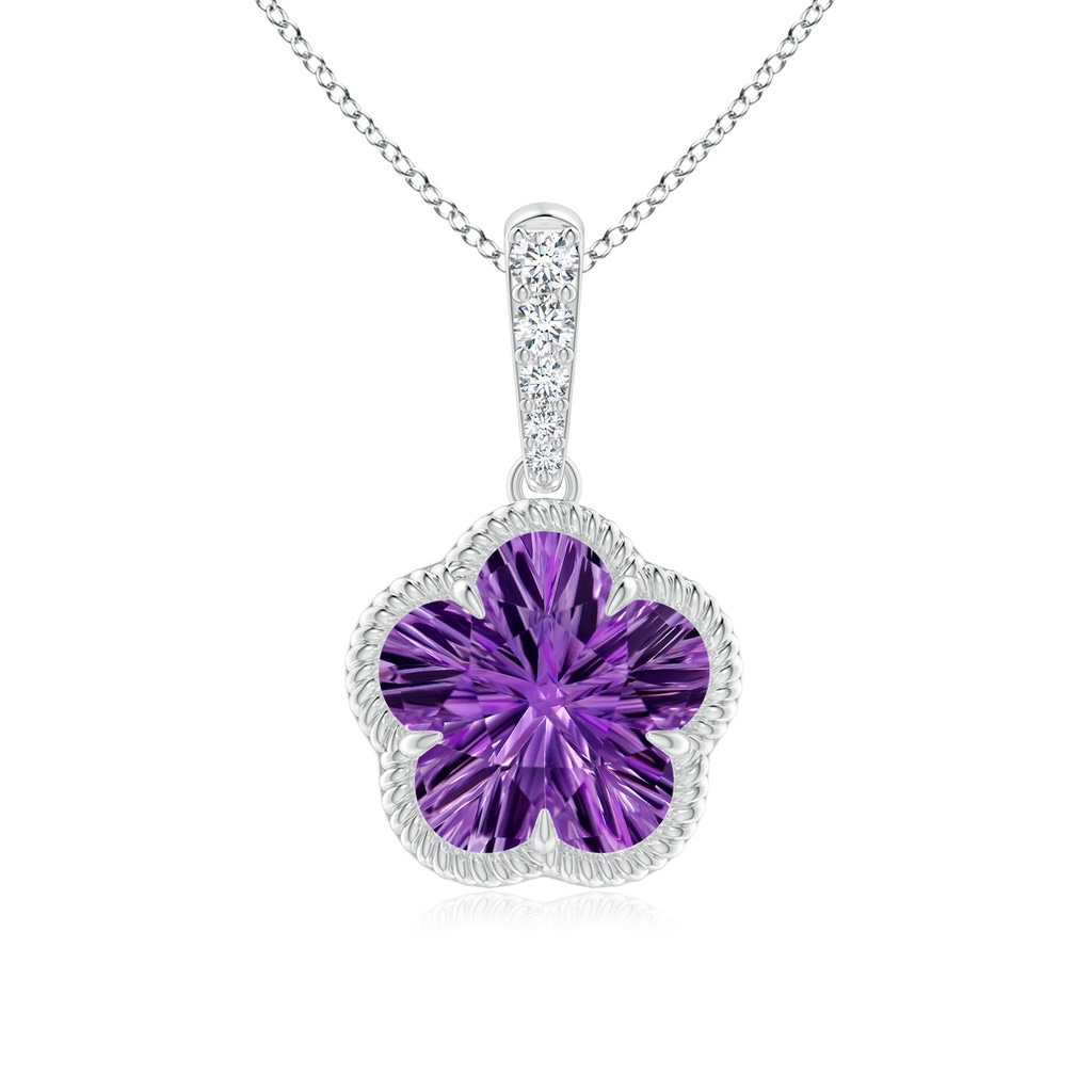 8mm AAAA Five-Petal Flower Amethyst Twisted Wire Halo Pendant in White Gold