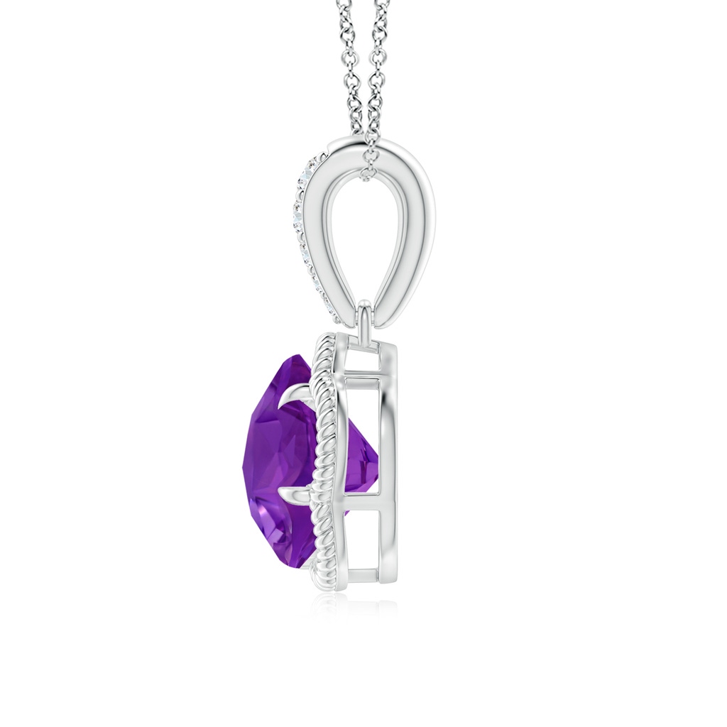 8mm AAAA Five-Petal Flower Amethyst Twisted Wire Halo Pendant in White Gold - side_1