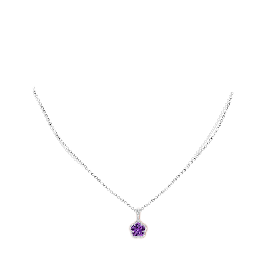 8mm AAAA Five-Petal Flower Amethyst Twisted Wire Halo Pendant in White Gold body-neck