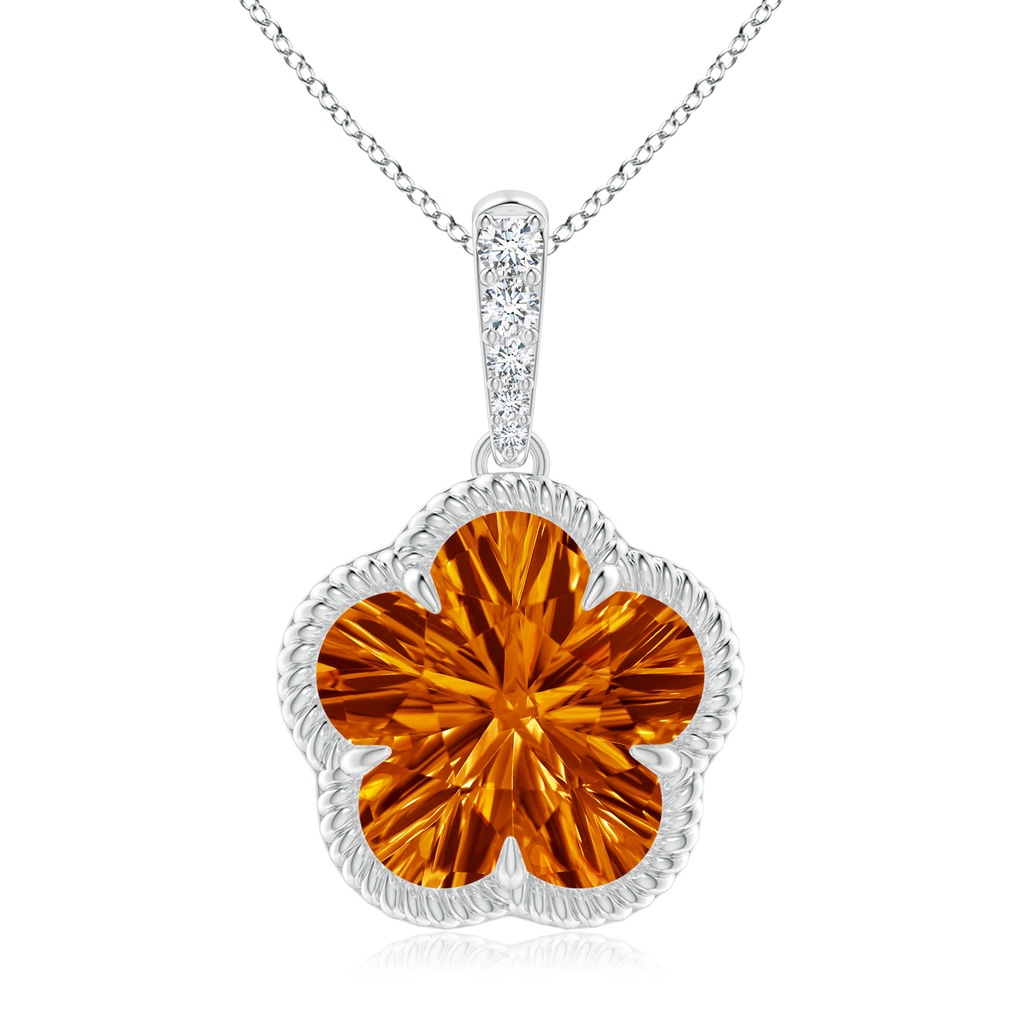 10mm AAAA Five-Petal Flower Citrine Twisted Wire Halo Pendant in P950 Platinum