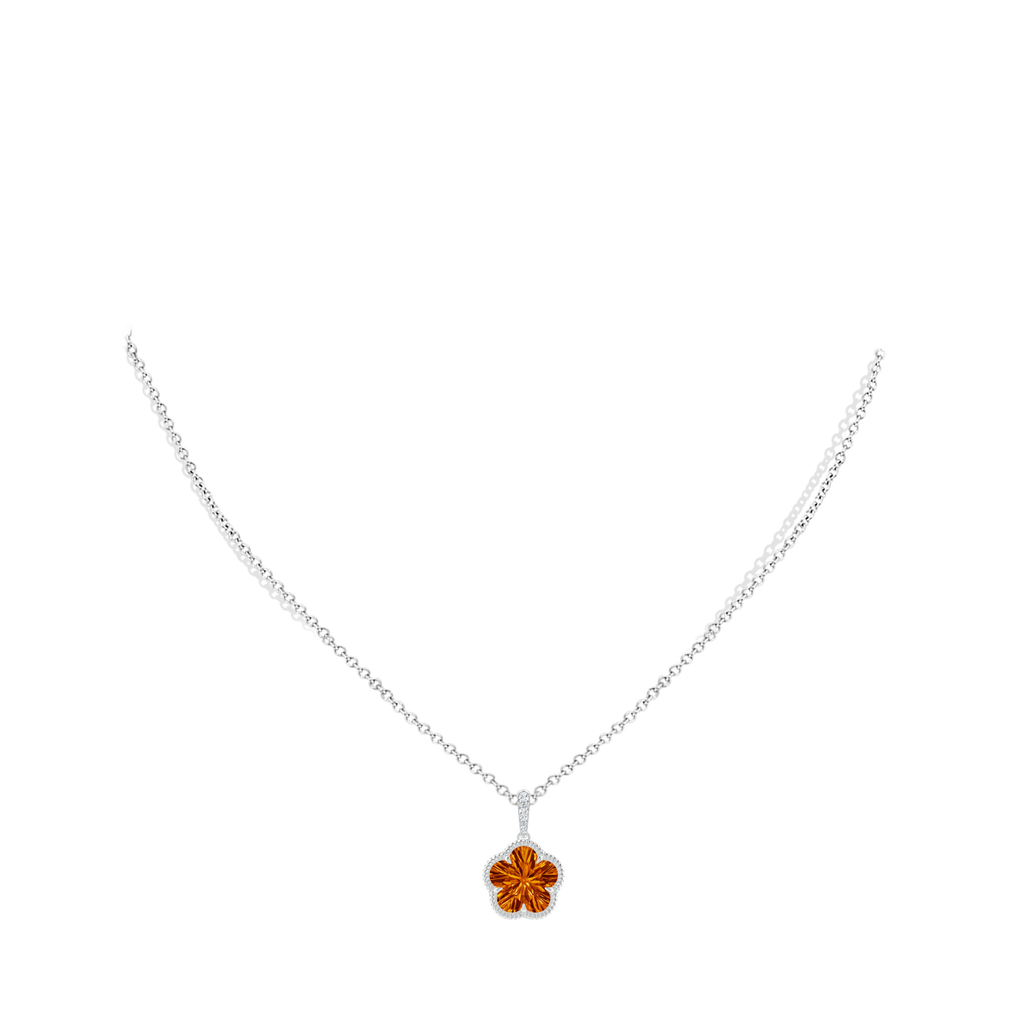 10mm AAAA Five-Petal Flower Citrine Twisted Wire Halo Pendant in White Gold Body-Neck