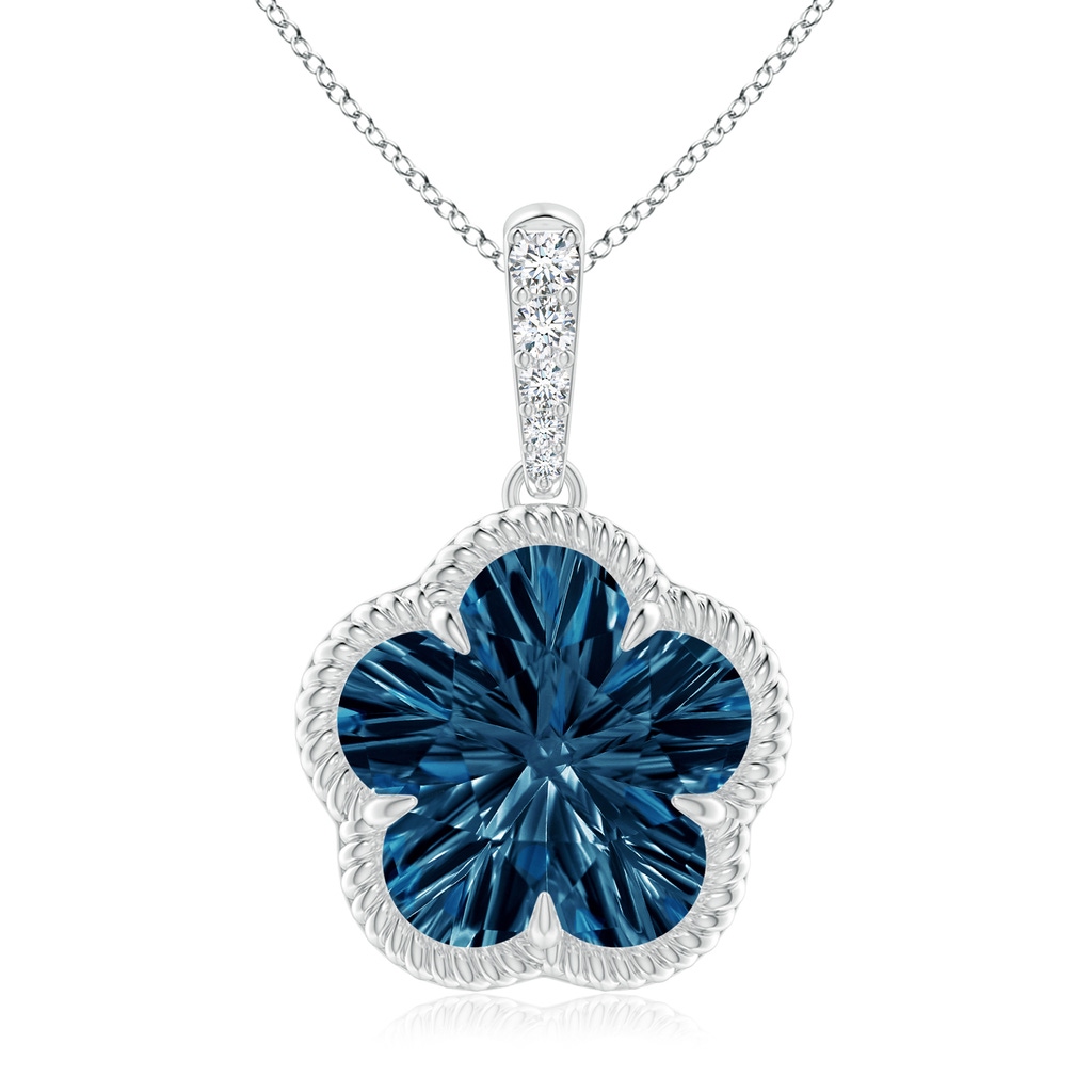 10mm AAAA Five-Petal Flower London Blue Topaz Twisted Wire Halo Pendant in P950 Platinum