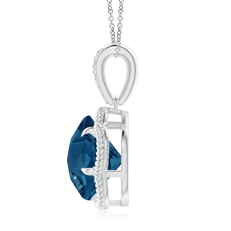 10mm AAAA Five-Petal Flower London Blue Topaz Twisted Wire Halo Pendant in White Gold side-1