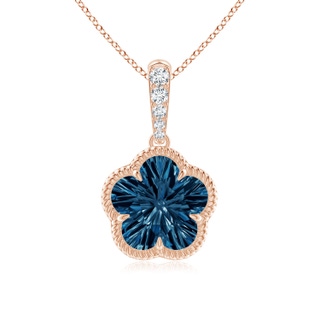 8mm AAAA Five-Petal Flower London Blue Topaz Twisted Wire Halo Pendant in Rose Gold