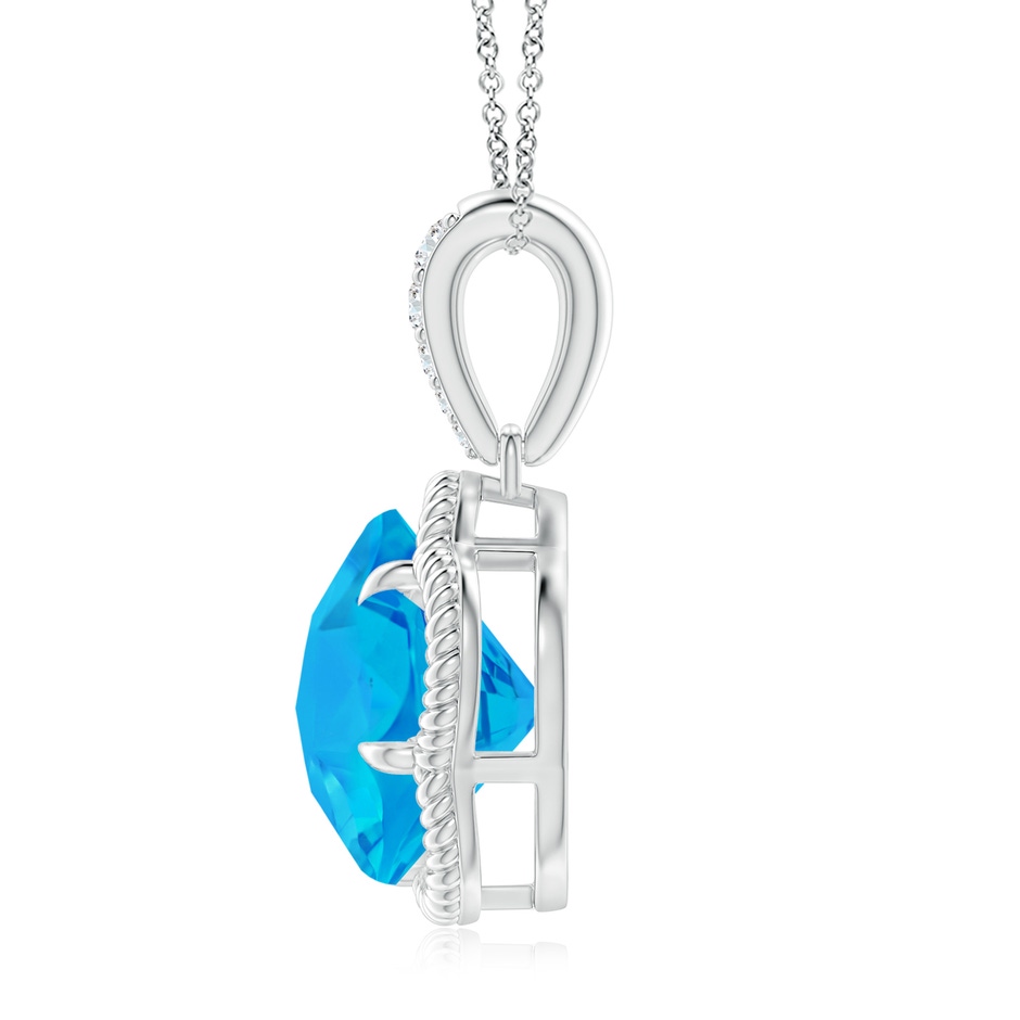 10mm AAAA Five-Petal Flower Swiss Blue Topaz Twisted Wire Halo Pendant in White Gold side-1