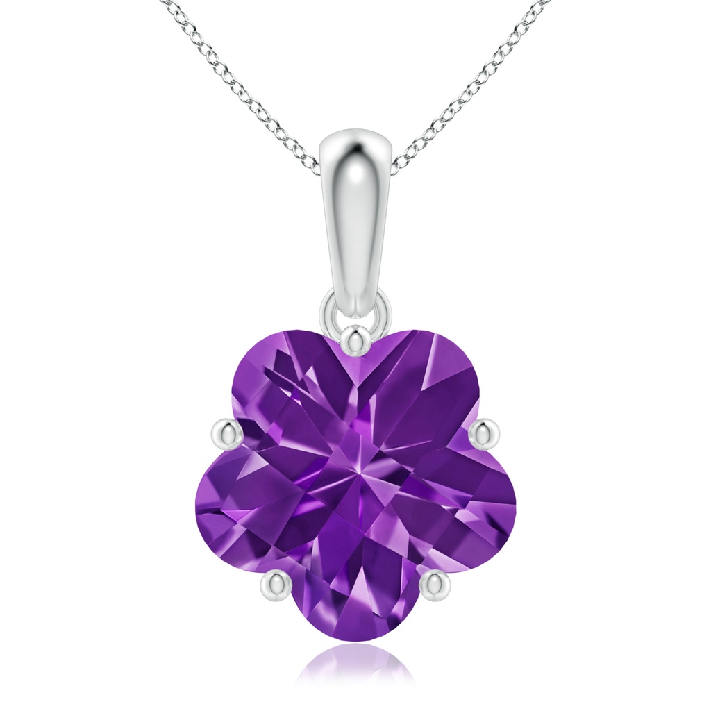 10mm AAAA Classic Five-Petal Flower Amethyst Pendant in White Gold