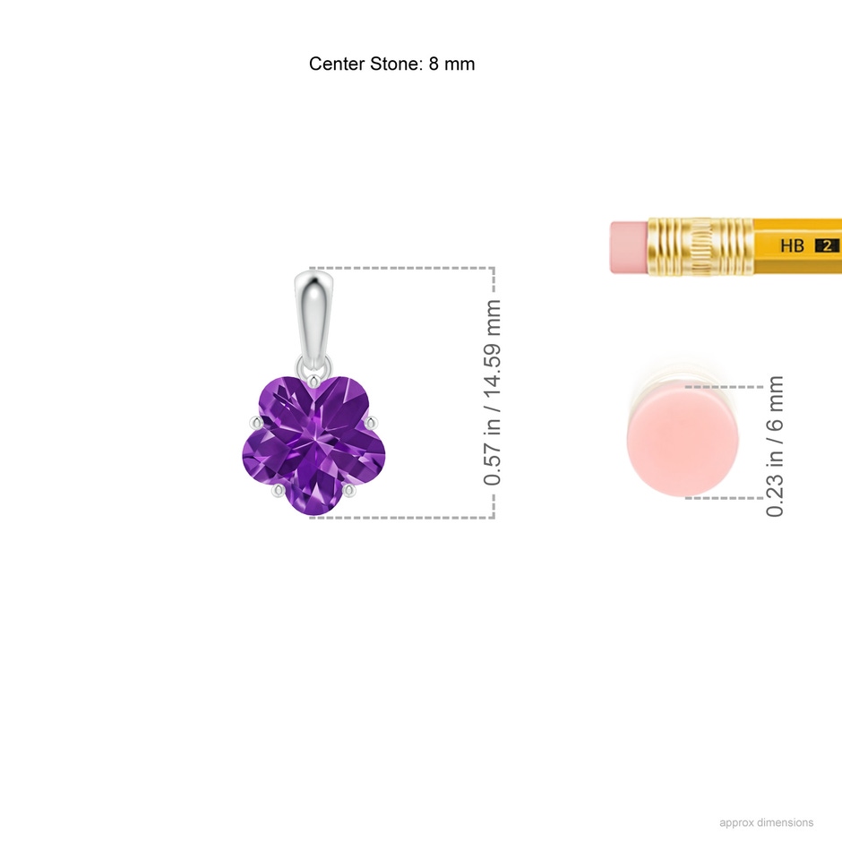 8mm AAAA Classic Five-Petal Flower Amethyst Pendant in P950 Platinum ruler