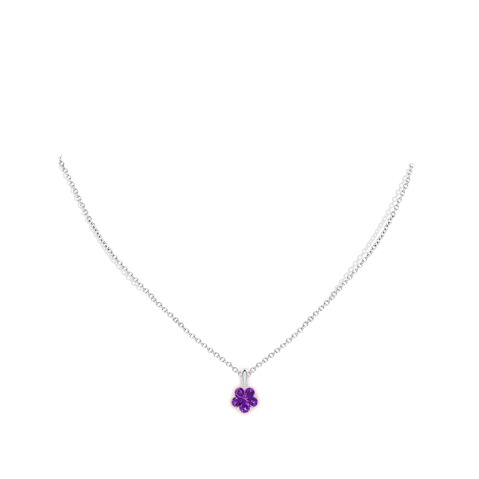 8mm AAAA Classic Five-Petal Flower Amethyst Pendant in P950 Platinum body-neck