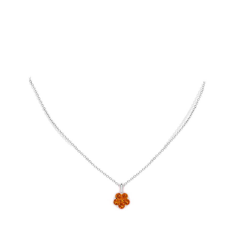 10mm AAAA Classic Five-Petal Flower Citrine Pendant in White Gold body-neck