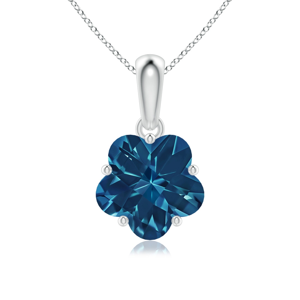 8mm AAAA Classic Five-Petal Flower London Blue Topaz Pendant in White Gold