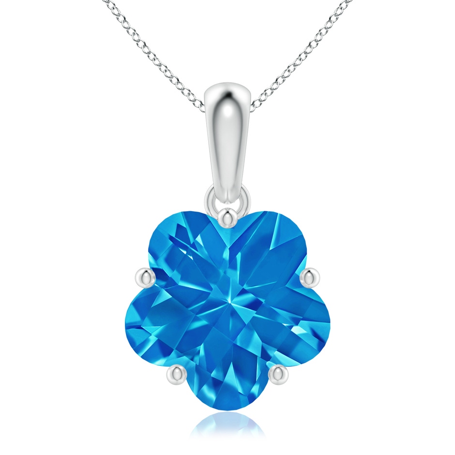 10mm AAAA Classic Five-Petal Flower Swiss Blue Topaz Pendant in White Gold 