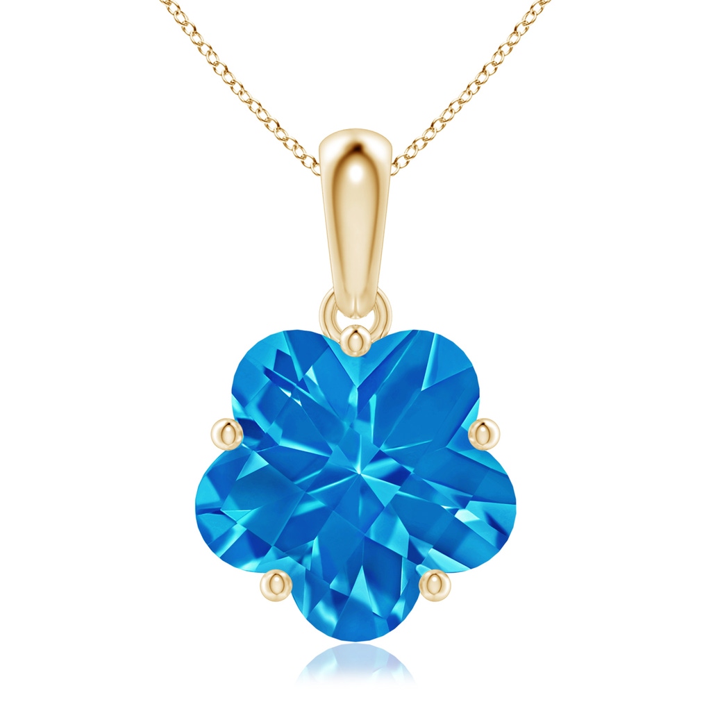 10mm AAAA Classic Five-Petal Flower Swiss Blue Topaz Pendant in Yellow Gold