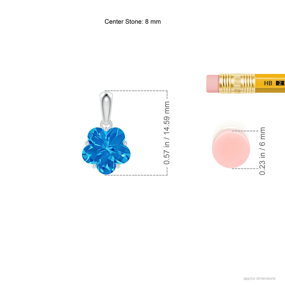 8mm AAAA Classic Five-Petal Flower Swiss Blue Topaz Pendant in P950 Platinum ruler