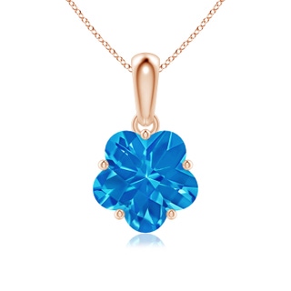 8mm AAAA Classic Five-Petal Flower Swiss Blue Topaz Pendant in Rose Gold