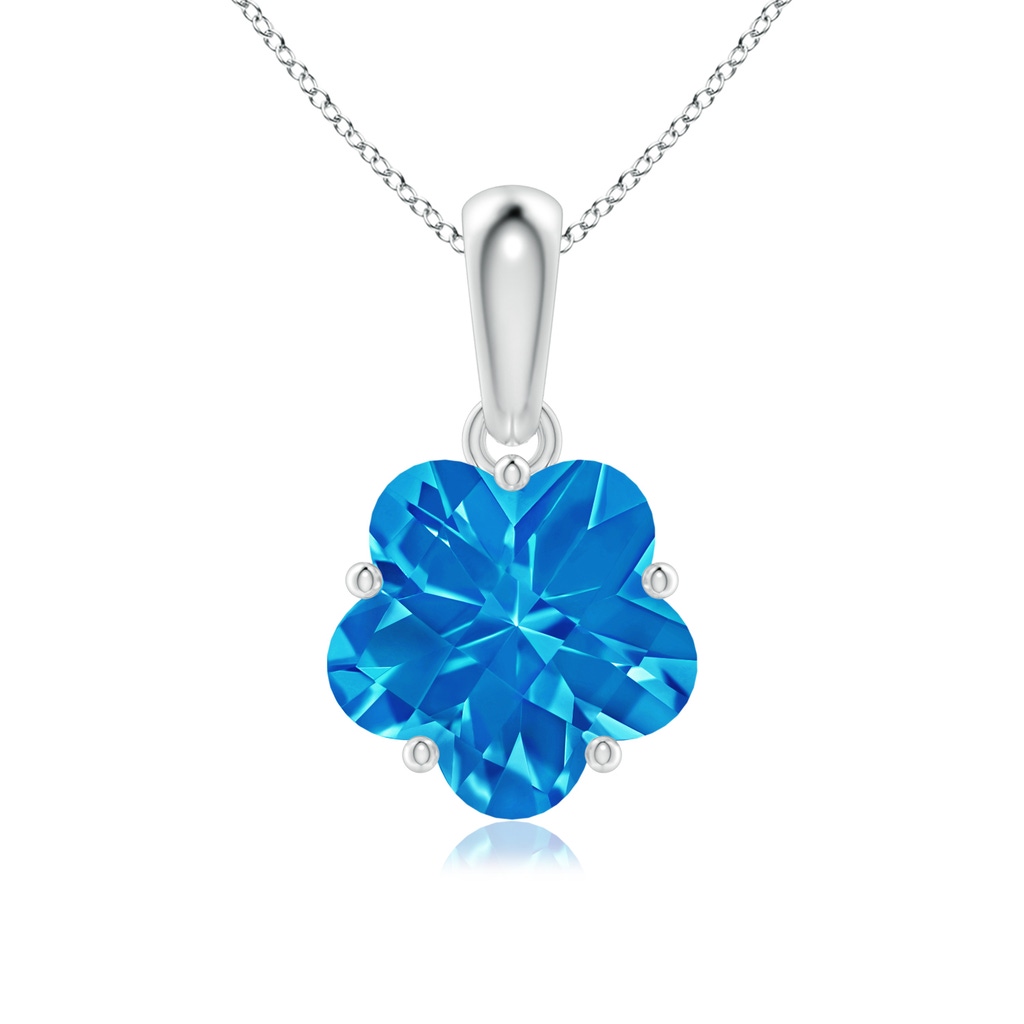 8mm AAAA Classic Five-Petal Flower Swiss Blue Topaz Pendant in White Gold