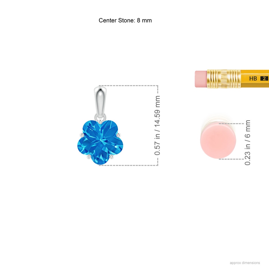 8mm AAAA Classic Five-Petal Flower Swiss Blue Topaz Pendant in White Gold ruler