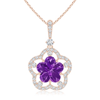 10mm AAAA Five-Petal Flower Amethyst and Diamond Halo Pendant in Rose Gold