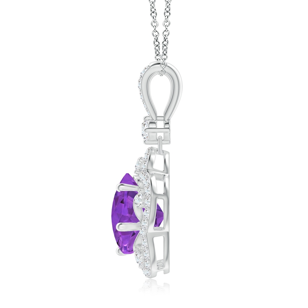 10mm AAAA Five-Petal Flower Amethyst and Diamond Halo Pendant in White Gold Side-1