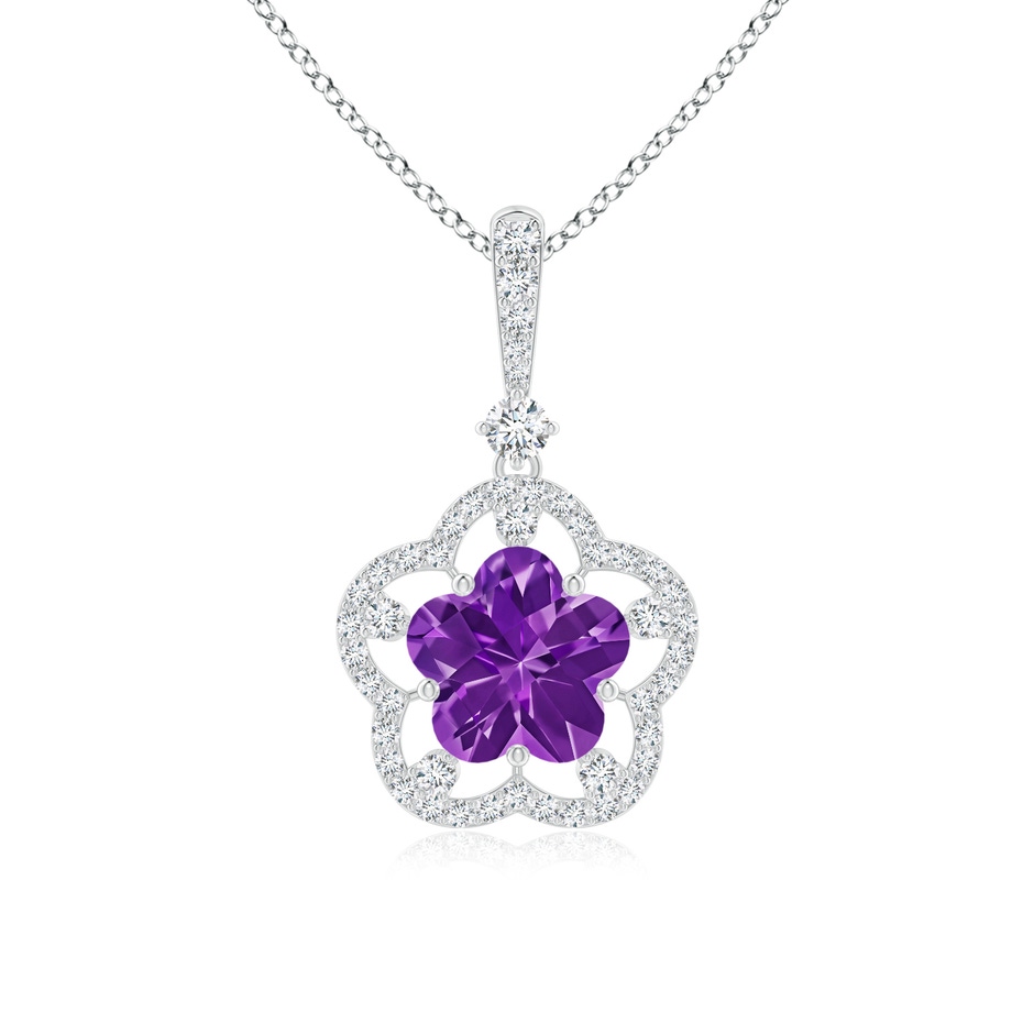 8mm AAAA Five-Petal Flower Amethyst and Diamond Halo Pendant in P950 Platinum 