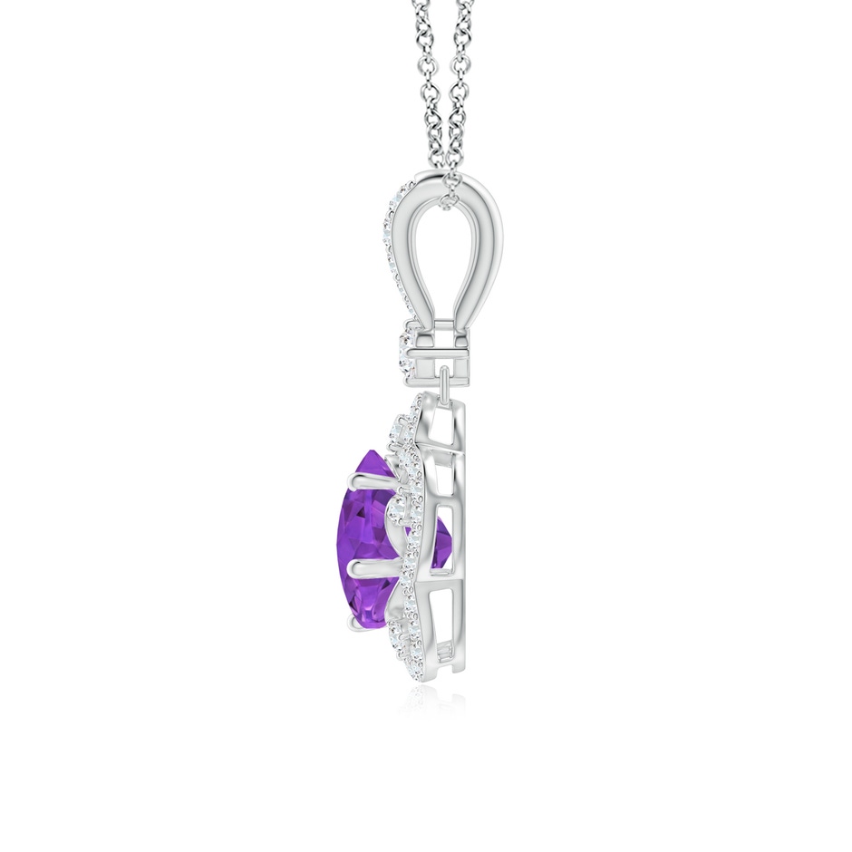 8mm AAAA Five-Petal Flower Amethyst and Diamond Halo Pendant in White Gold side-1