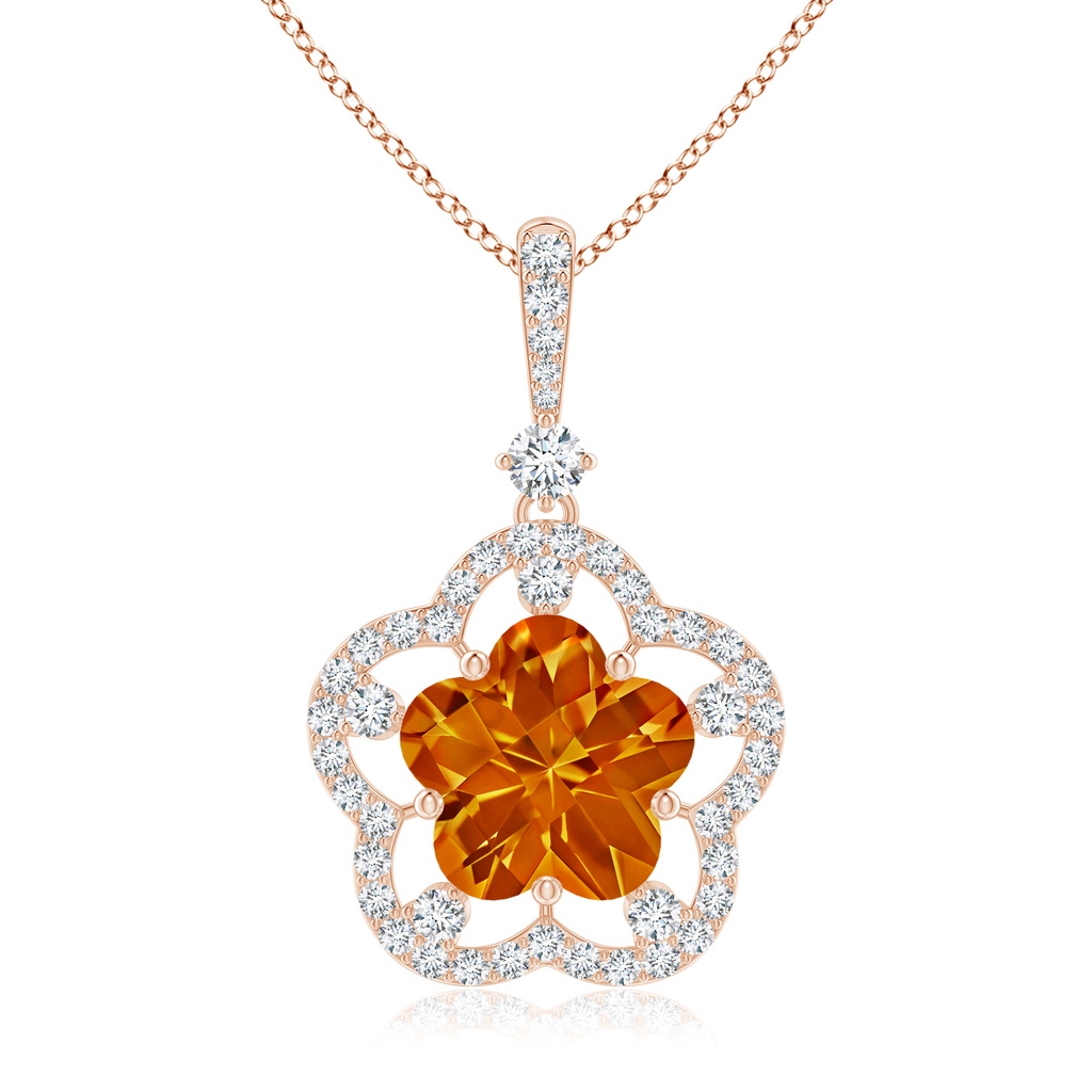 10mm AAAA Five-Petal Flower Citrine and Diamond Halo Pendant in Rose Gold