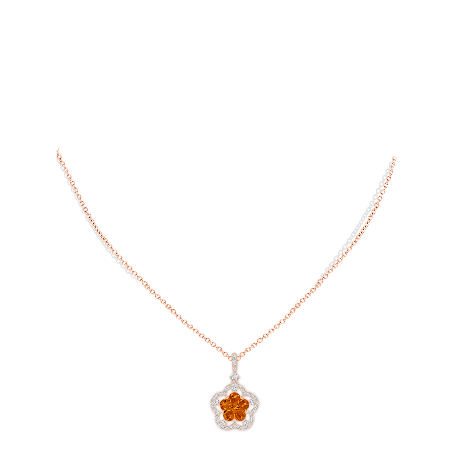 10mm AAAA Five-Petal Flower Citrine and Diamond Halo Pendant in Rose Gold body-neck