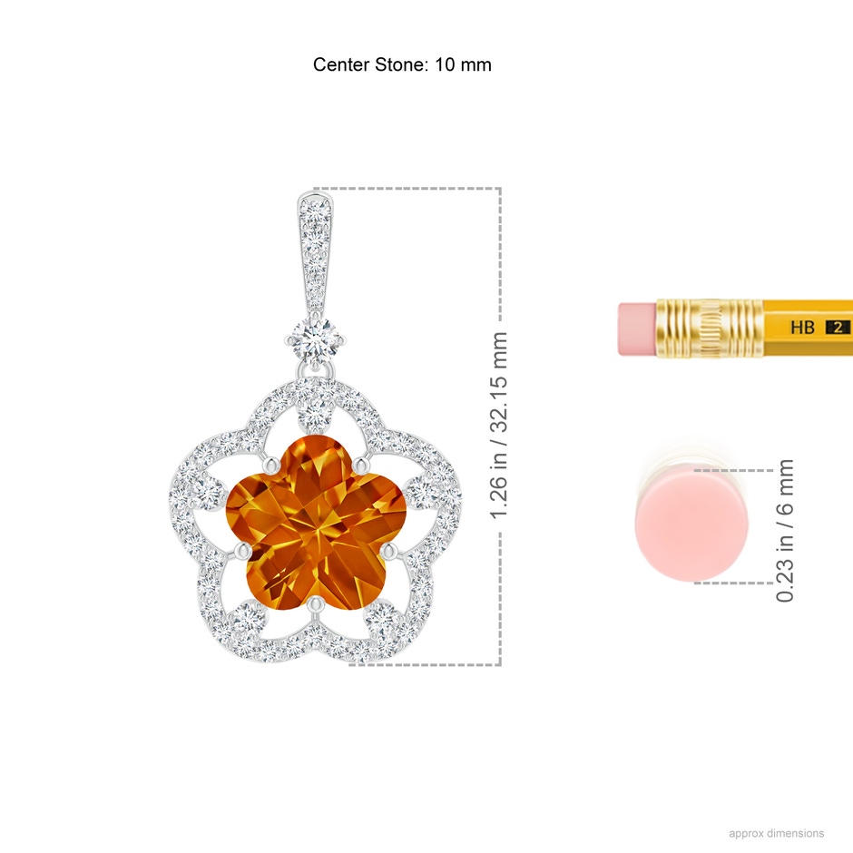 10mm AAAA Five-Petal Flower Citrine and Diamond Halo Pendant in White Gold ruler