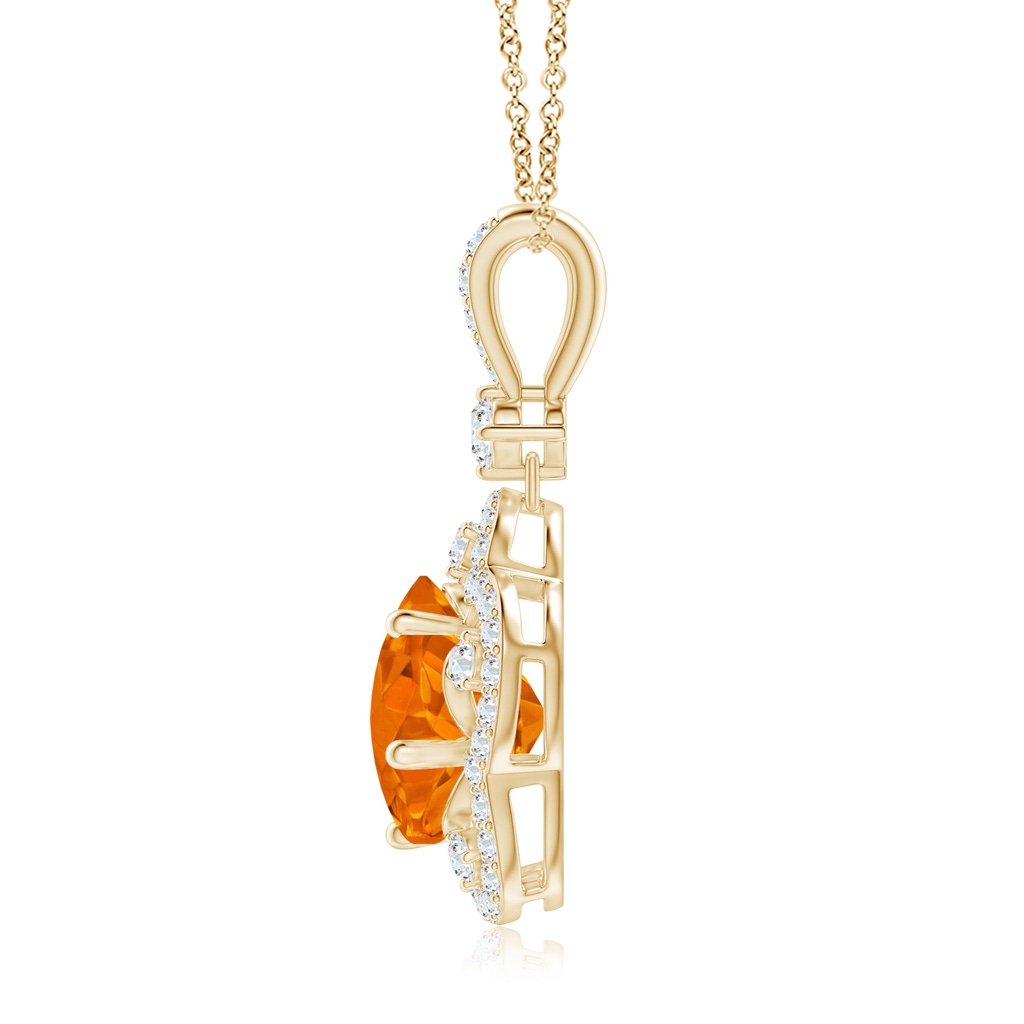 10mm AAAA Five-Petal Flower Citrine and Diamond Halo Pendant in Yellow Gold Side-1