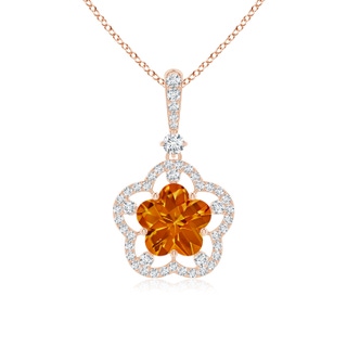 8mm AAAA Five-Petal Flower Citrine and Diamond Halo Pendant in Rose Gold