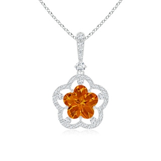 8mm AAAA Five-Petal Flower Citrine and Diamond Halo Pendant in White Gold