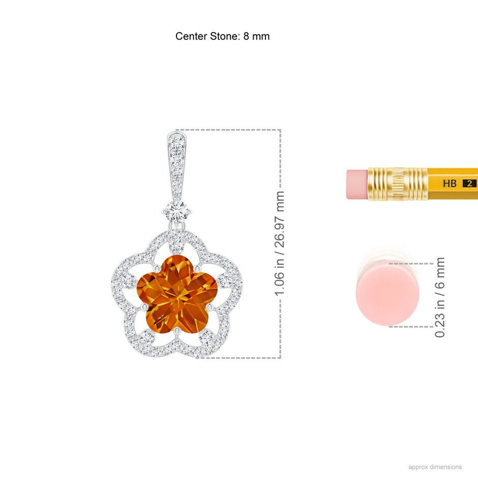 8mm AAAA Five-Petal Flower Citrine and Diamond Halo Pendant in White Gold ruler