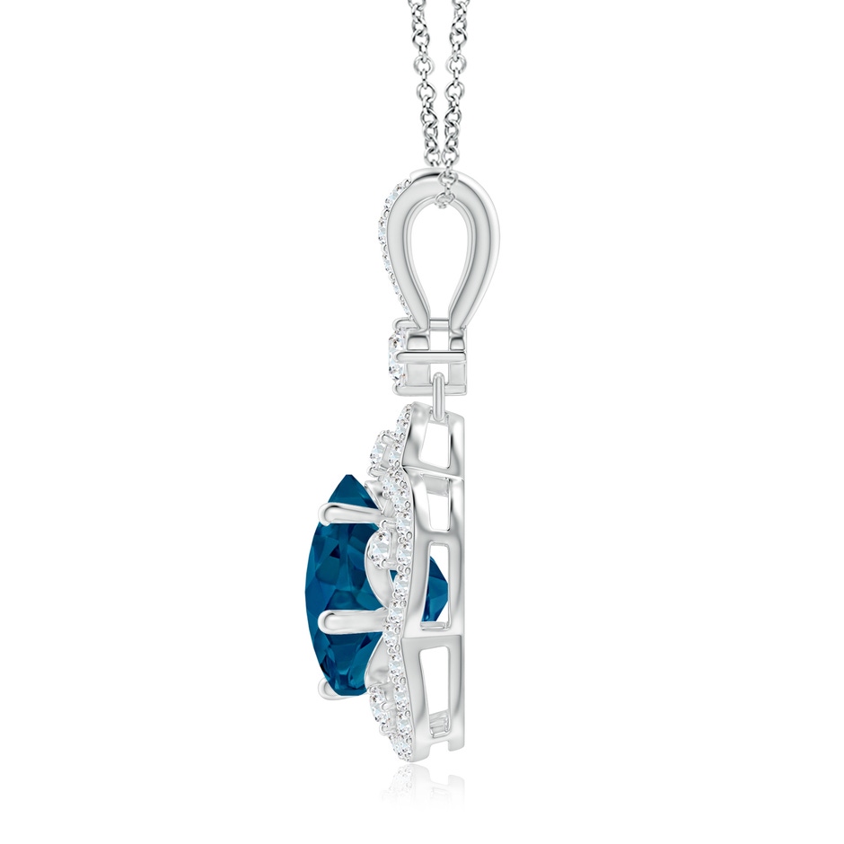 10mm AAAA Five-Petal Flower London Blue Topaz and Diamond Halo Pendant in White Gold side-1