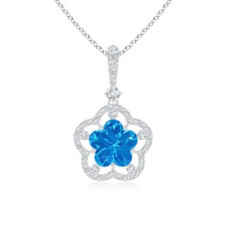 8mm AAAA Five-Petal Flower Swiss Blue Topaz and Diamond Halo Pendant in P950 Platinum