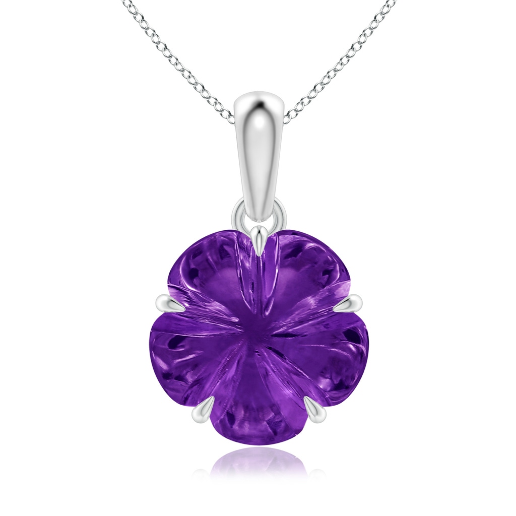 10mm AAAA Five-Petal Flower Amethyst Solitaire Pendant in White Gold