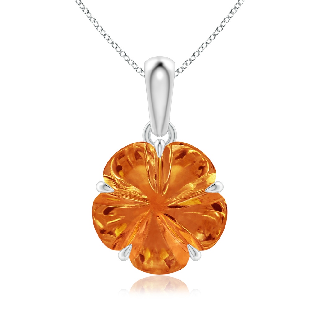 10mm AAAA Five-Petal Flower Citrine Solitaire Pendant in White Gold