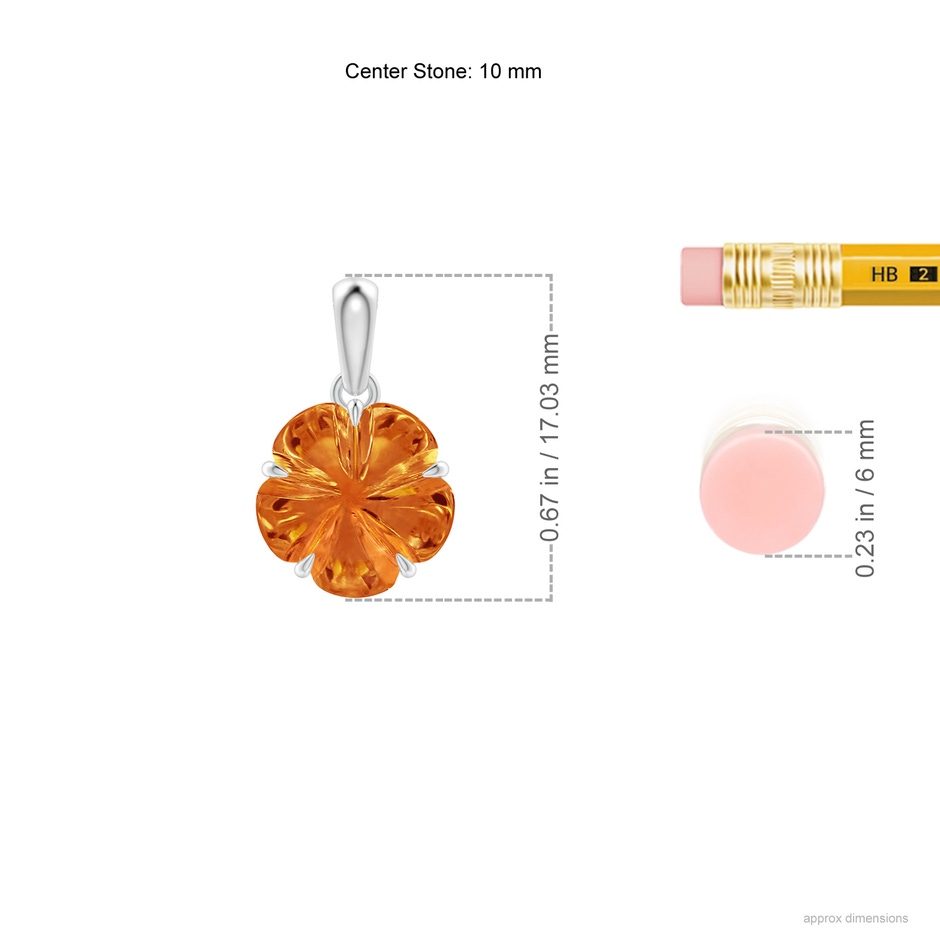 10mm AAAA Five-Petal Flower Citrine Solitaire Pendant in White Gold ruler