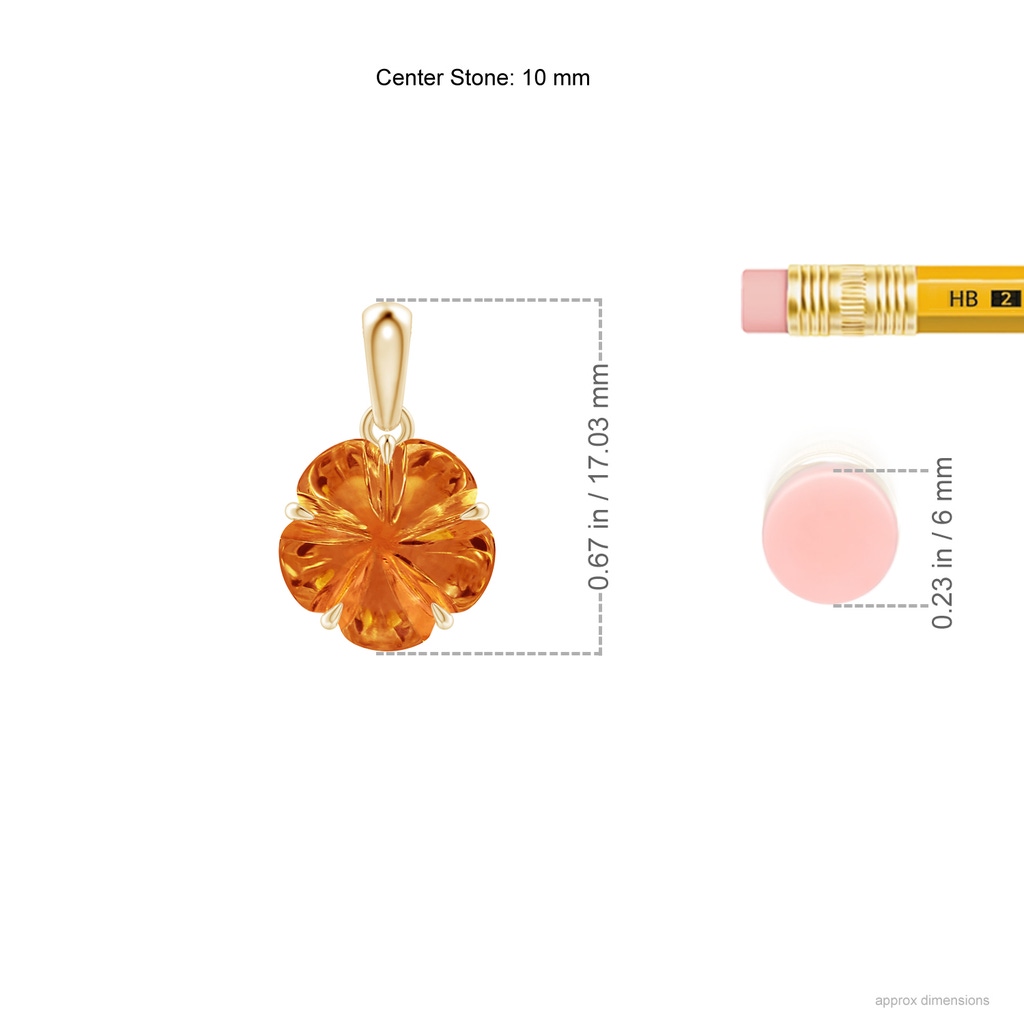 10mm AAAA Five-Petal Flower Citrine Solitaire Pendant in Yellow Gold Ruler