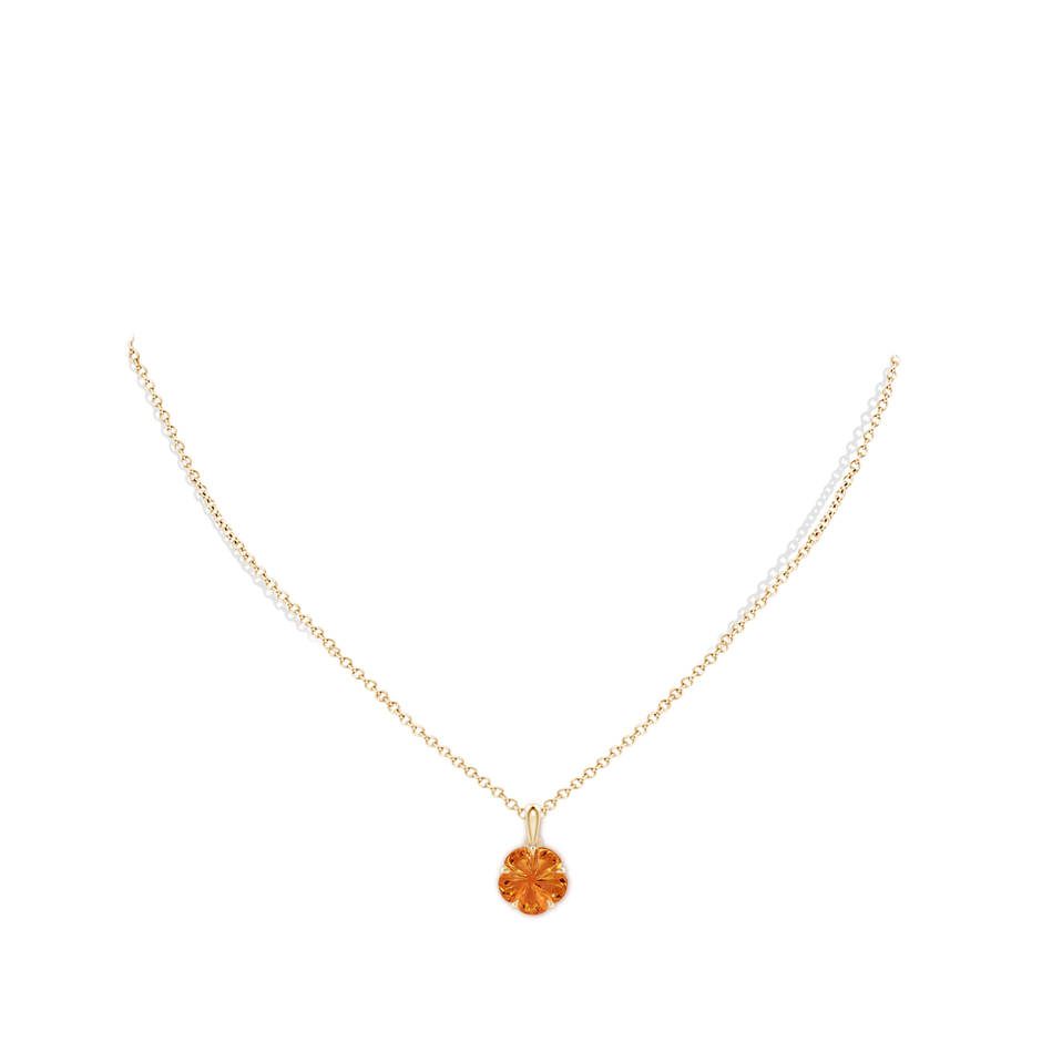 10mm AAAA Five-Petal Flower Citrine Solitaire Pendant in Yellow Gold body-neck