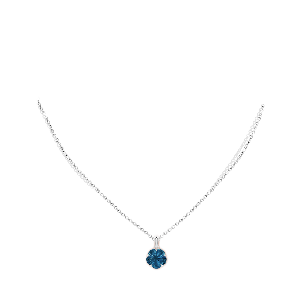 10mm AAAA Five-Petal Flower London Blue Topaz Solitaire Pendant in White Gold Body-Neck